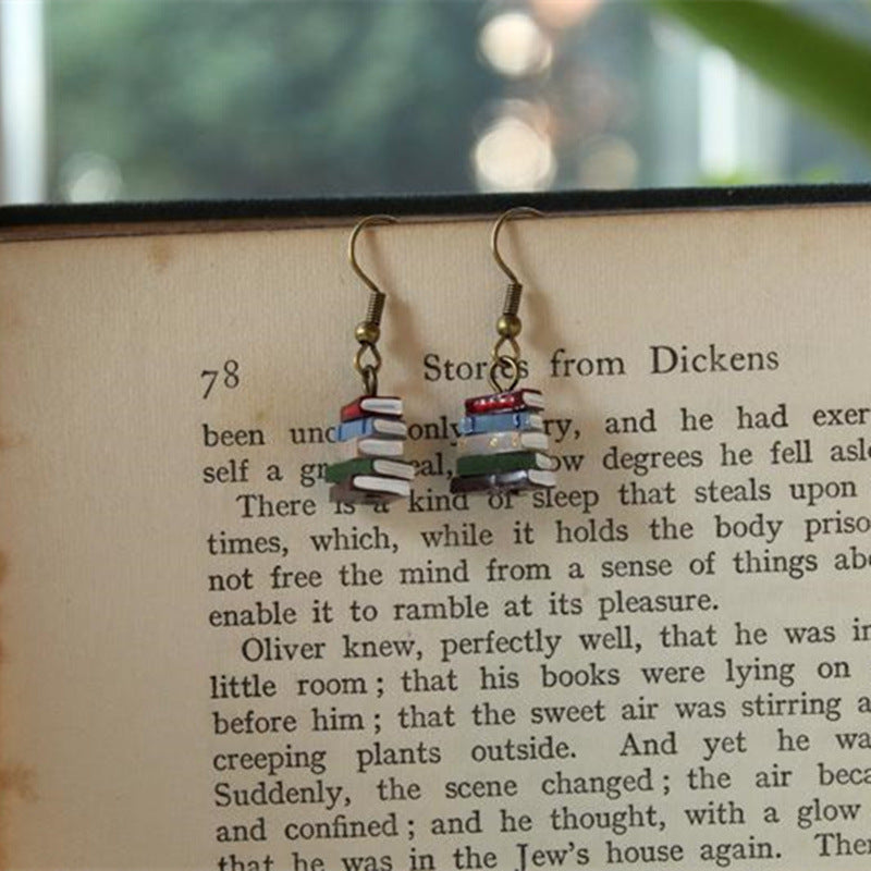 Wholesale Creative stacking book library colorful earrings retro earrings